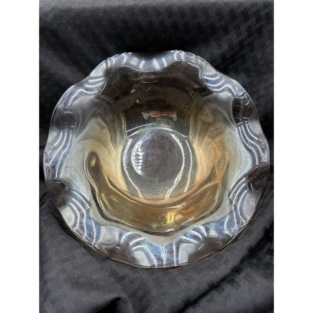 Vintage Jeanette Carnival Glass Iridescent Floragold Louisa Ruffled Rim LG Bowl